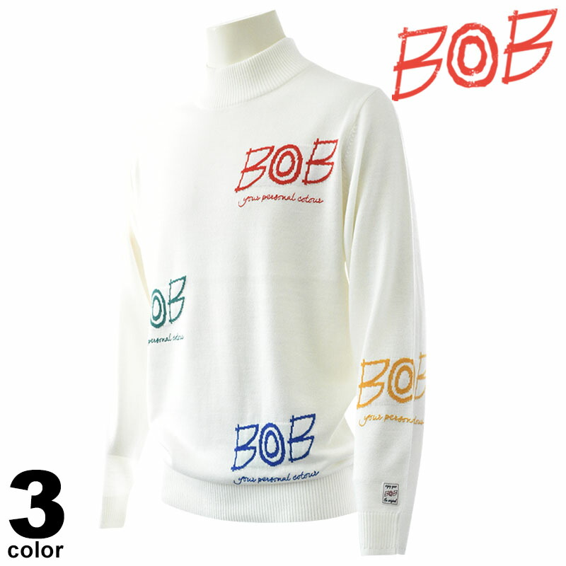 セール 30%OFF BOB ボブ 長袖 ニット メンズ 秋冬 モックネック イタリアブランド ウール ロゴ 38-7001-59