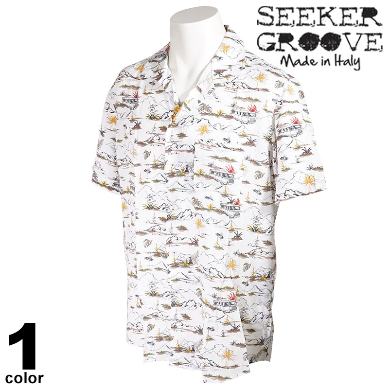 大売り出し 30%OFF SEEKER GROOVE シーカーグルーブ 半袖 心地好いプルオーバー メンズ 春夏 アロハシャツ はたご屋界面 綿 イタリア製 ロゴタイプ 34-2003-44