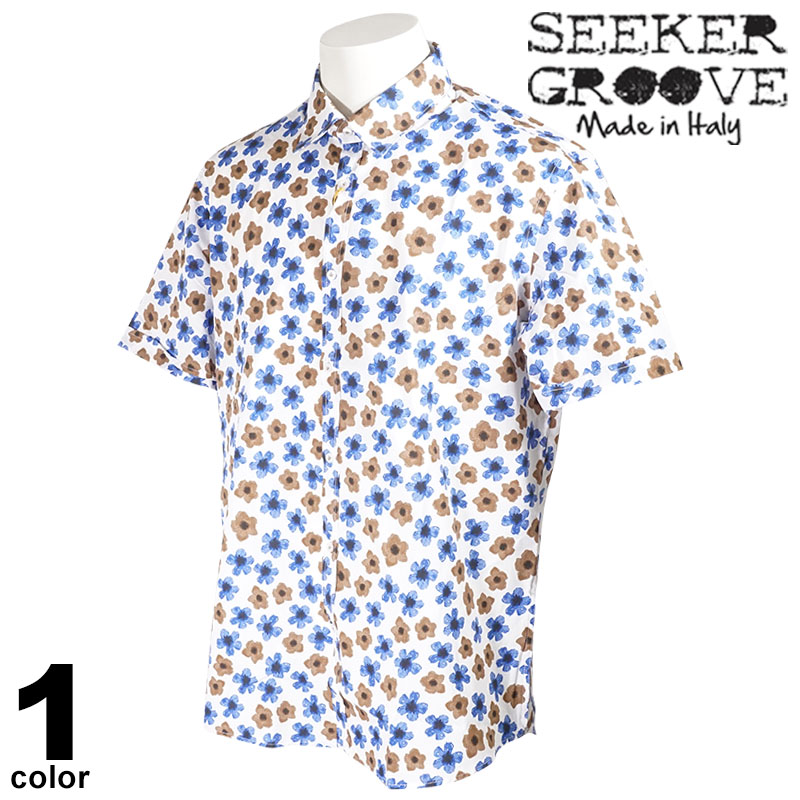 大売り出し 30%OFF SEEKER GROOVE シーカーグルーブ 半袖 心地好いプルオーバー メンズ 春夏 花柄 はたご屋界面 綿 イタリア製 ロゴタイプ 34-2004-44
