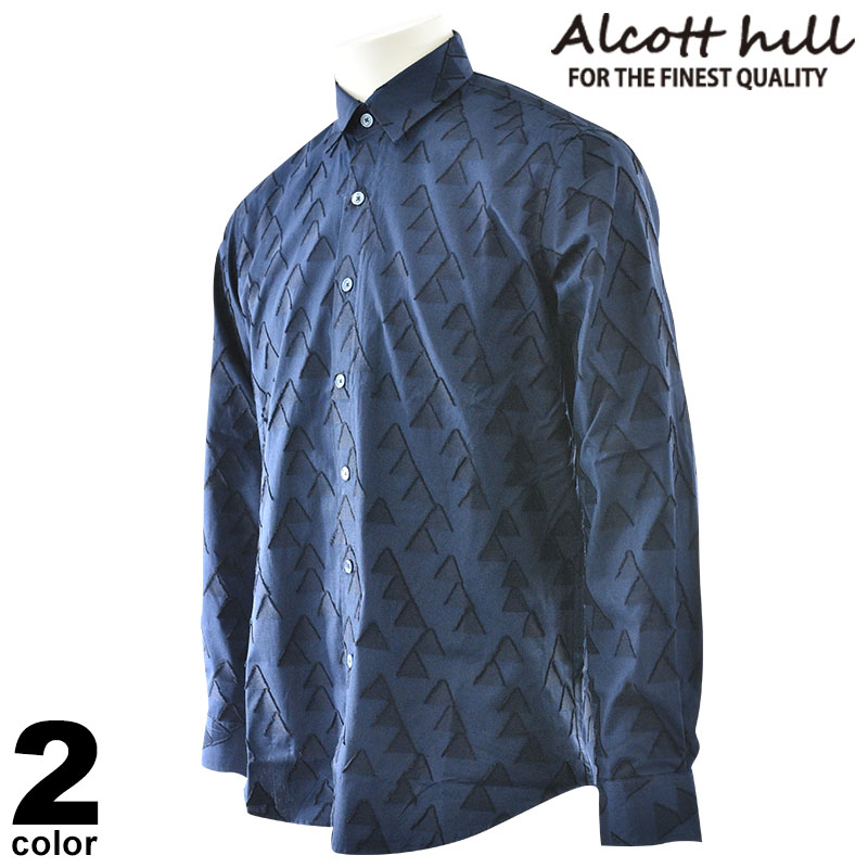 セール 30%OFF ALCOTT HILL アルコットヒル 長袖 カジュアルシャツ メンズ 2024秋冬 総柄 コットン 日本製 ロゴ 45-1002-10