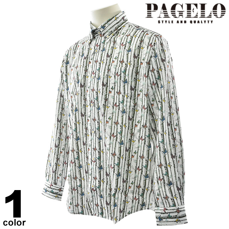 PAGELO パジェロ 長袖 カジュアルシャツ メンズ 2024秋冬 ボタンダウン 綿混 胸ポケット付き ロゴ 45-1110-07