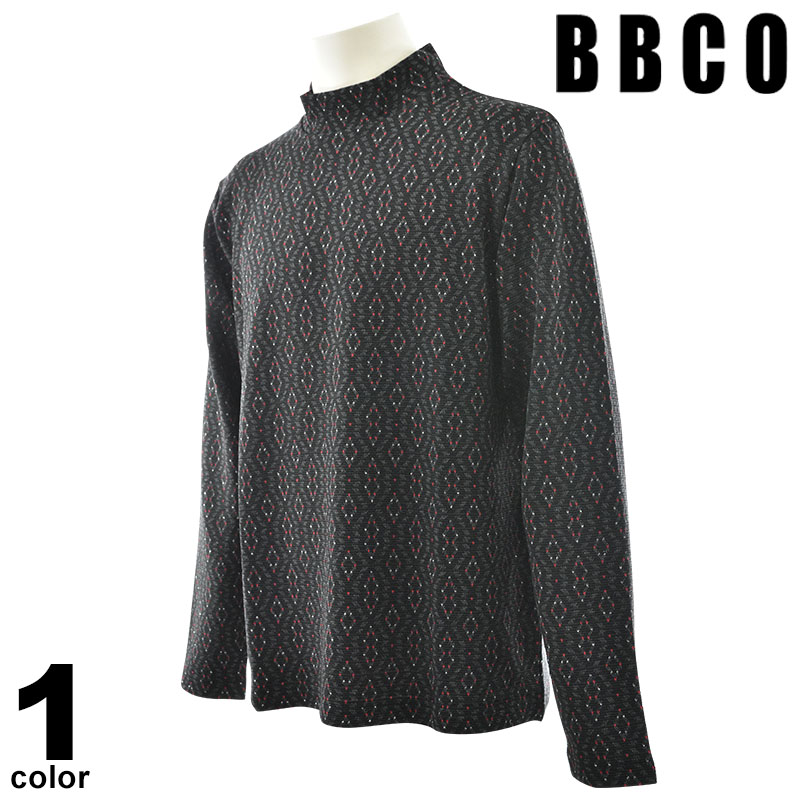 セール 30%OFF BBCO ビビコ 長袖 タートルネック メンズ 秋冬 総柄 日本製 ロゴ 45-1503-01