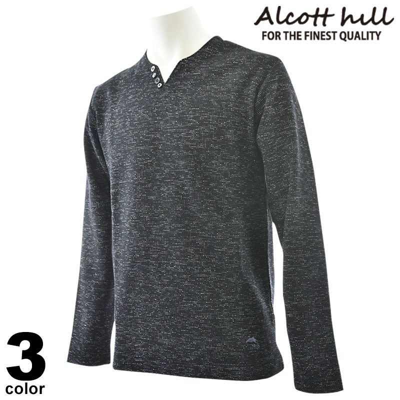 セール 30%OFF ALCOTT HILL アルコットヒル 長袖 カットソー メンズ 秋冬 日本製 綿混 ヘンリーネック ロゴ 45-1506-10|メンズファッション リアルツリー