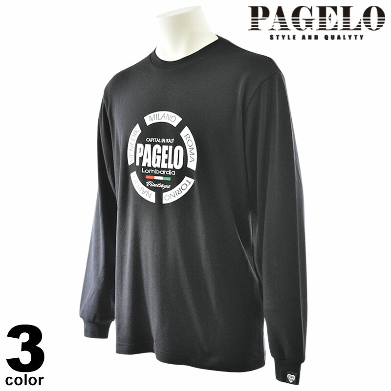 PAGELO パジェロ 長袖 カットソー メンズ 2024秋冬 クルーネック プリント ロゴ 45-1580-07
