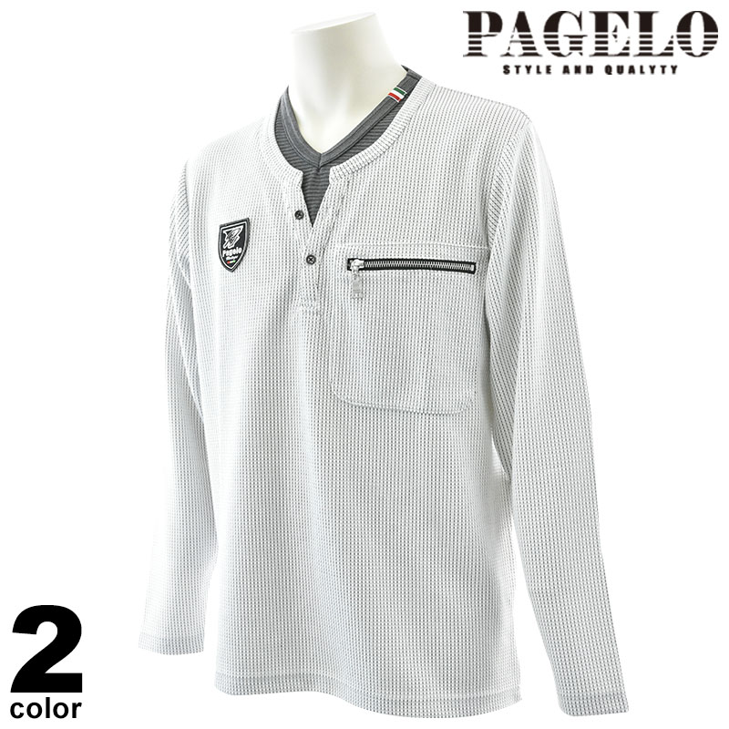 PAGELO パジェロ 長袖 カットソー メンズ 2024秋冬 胸ポケット ヘンリーネック ロゴ 45-1708-07 9,900円