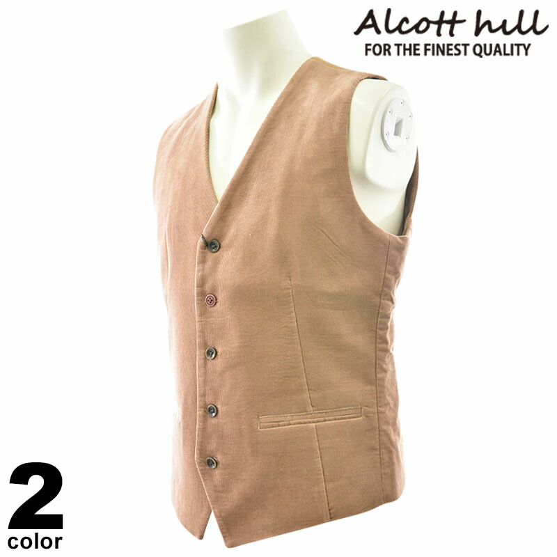セール 30%OFF ALCOTT HILL アルコットヒル ベスト メンズ 2024秋冬 日本製 綿混 コールテン ロゴ 45-3510-10