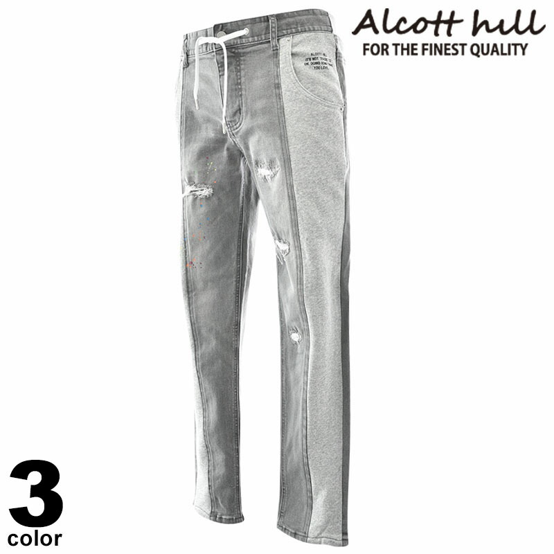 セール 30%OFF ALCOTT HILL アルコットヒル デニムパンツ メンズ 2024秋冬 腰ひも有 ノータック 綿混 ロゴ 45-5304-10