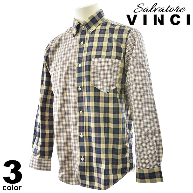 VINCI ヴィンチ 長袖 カジュアルシャツ メンズ 2024秋冬 チェック柄 シャツ ボタンダウン ロゴ 45-1100-29｜メンズファッション リアルツリー