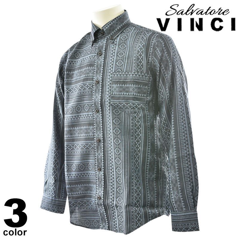 VINCI ヴィンチ 長袖 カジュアルシャツ メンズ 2024秋冬 総柄 シャツ ボタンダウン ロゴ 45-1104-29｜メンズファッション リアルツリー