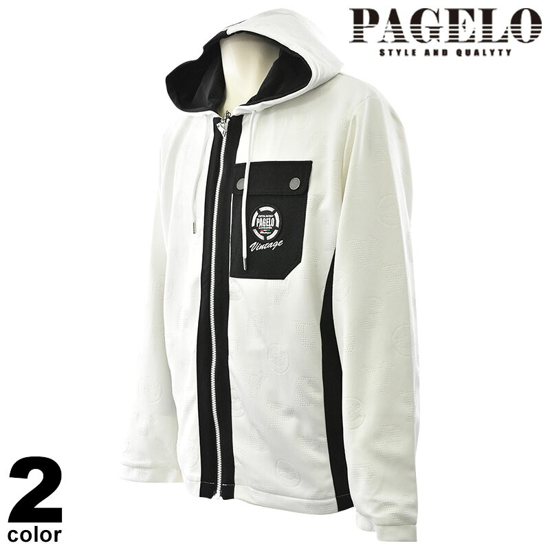 PAGELO パジェロ パーカー メンズ 2024秋冬 ジップアップ フード付き 胸ポケット付き ロゴ 45-3106-07