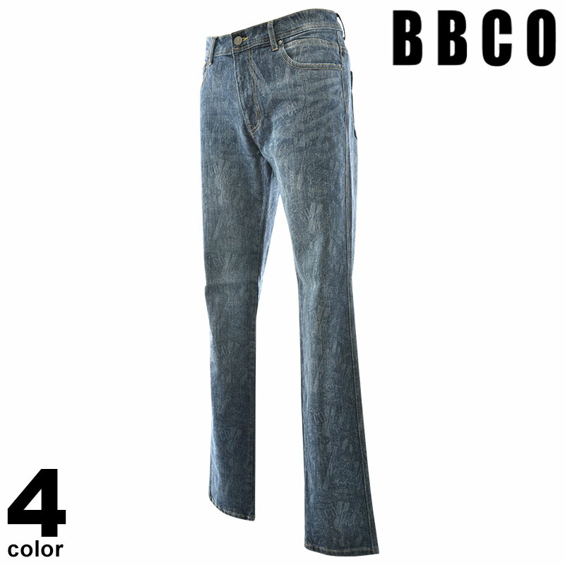 セール 30%OFF BBCO ビビコ デニムパンツ メンズ 2024秋冬 綿混 総柄 ノータック 45-5302-01