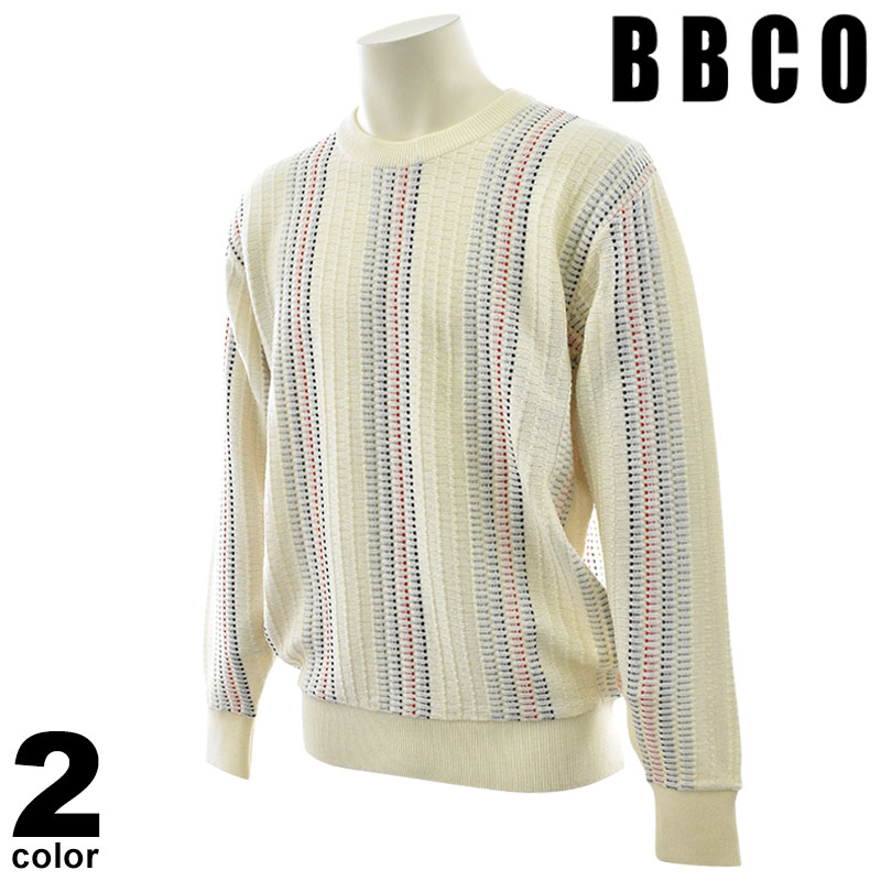 セール 30%OFF BBCO ビビコ 長袖 ニット メンズ 2024秋冬 クルーネック 日本製 ウール ロゴ 45-7001-01