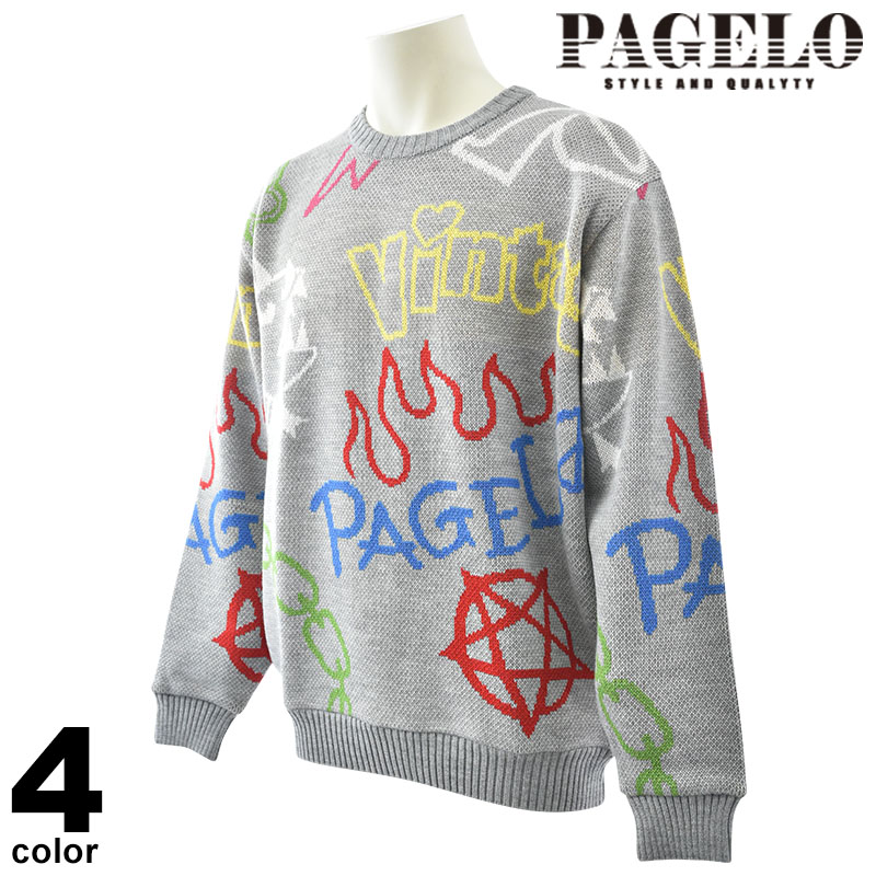 PAGELO パジェロ 長袖 ニット メンズ 2024秋冬 クルーネック 日本製 ウール ロゴ 45-7004-07