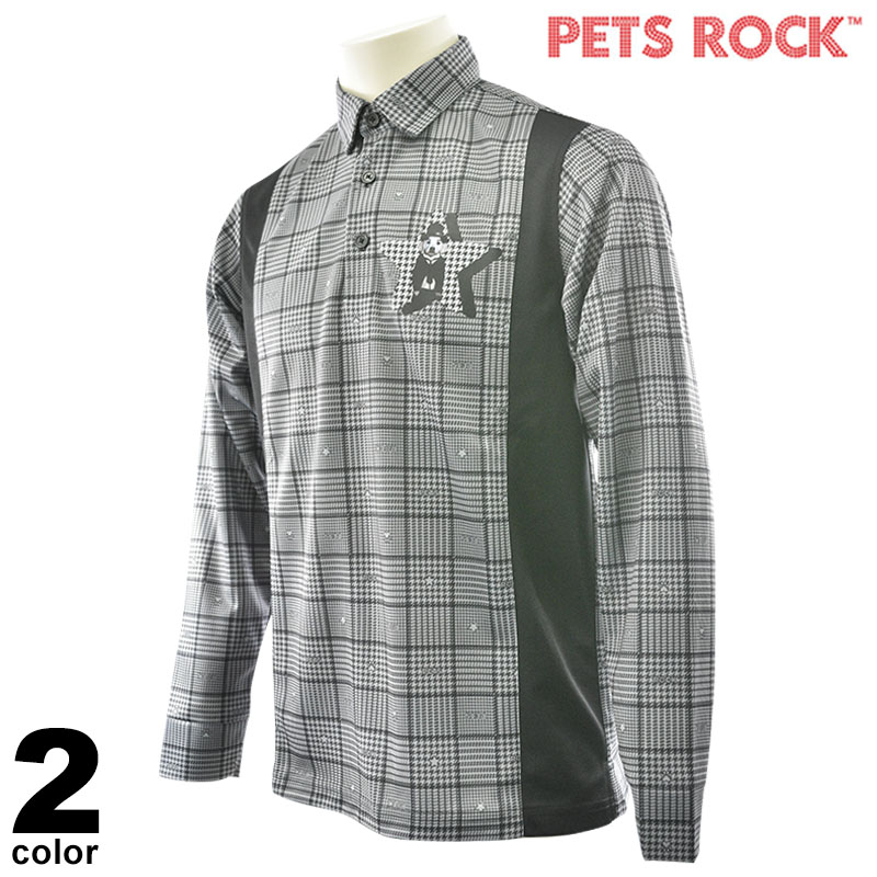 PETS ROCK ペッツロック 長袖 ポロシャツ メンズ 2024秋冬 アニマル ゴルフ ウェア ロゴ a5-1865-21