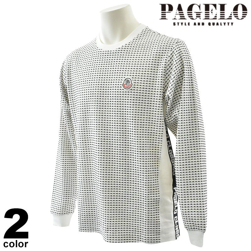 PAGELO パジェロ 長袖 ニット メンズ 2025秋冬 クルーネック 丸首 2color サイドライン ワッペン 袖口リブ 56-1589-07