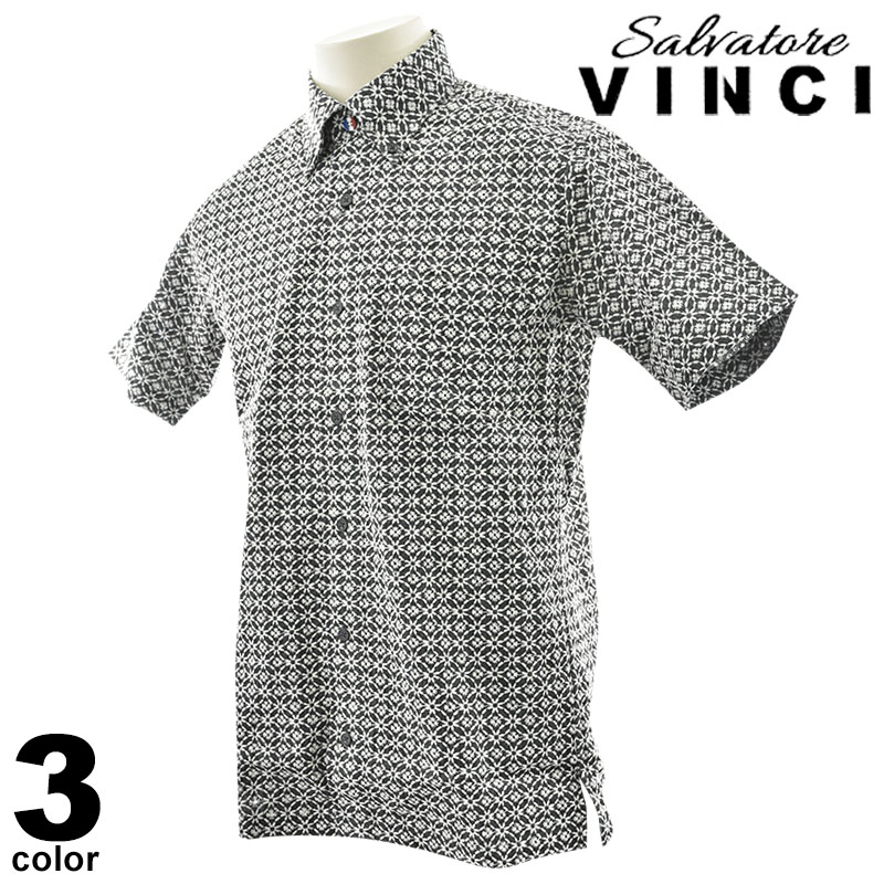 VINCI ヴィンチ 半袖 カジュアルシャツ メンズ 2025春夏 花柄 総柄 M L LL ボタンダウン コットン100% 51-2101-29
