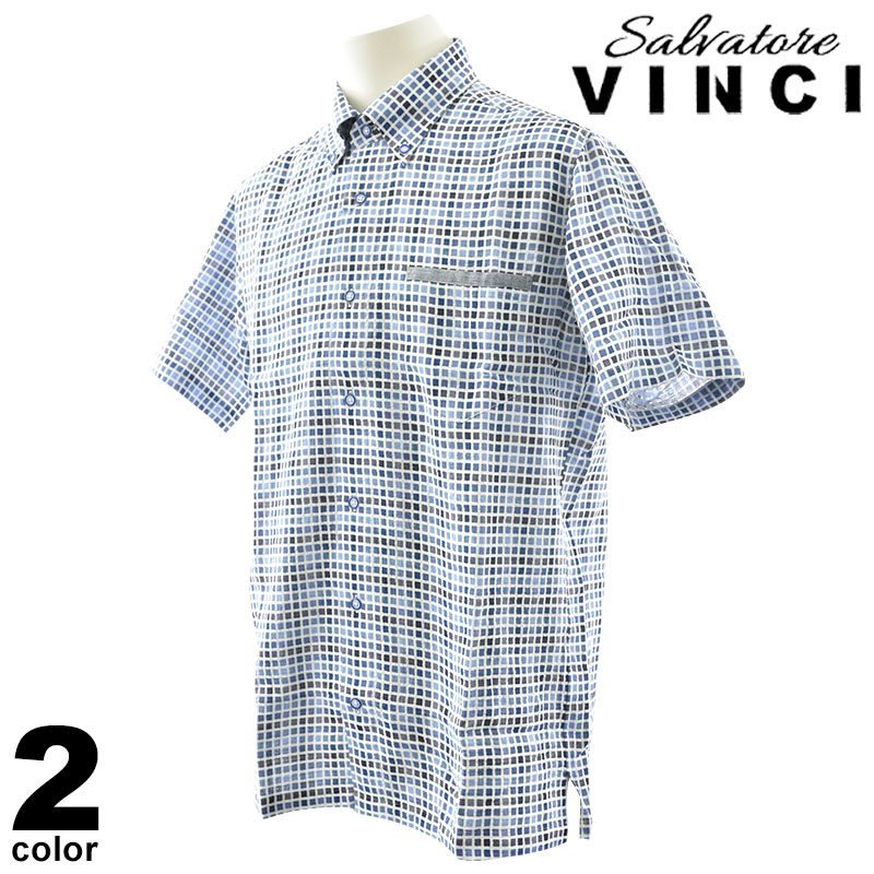 VINCI ヴィンチ 半袖 心地よいプルオーバー メンズ 2025春夏 読み合わせる柄 総柄 M L LL 名取り草落ちこむ 綿織物100% 51-2102-29