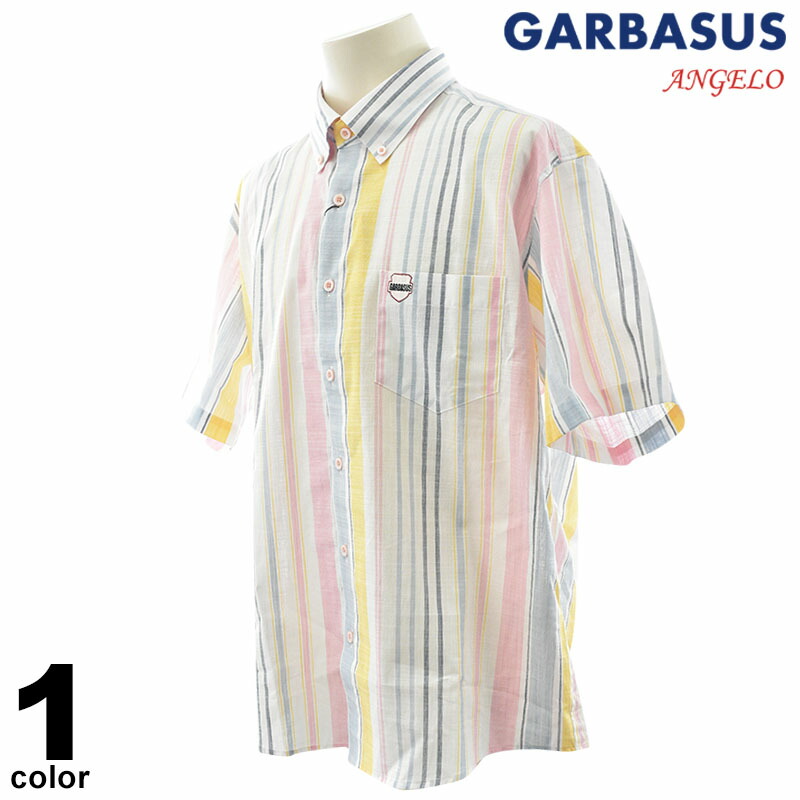 大売り出し 50%OFF ANGELO GARBASUS アンジェロ ガル二階建てバス 半袖心地よいプルオーバー メンズ 2025春夏 綿100% 縞模様 綿織物100% 名取り草落ちこむ 日本製 51-2103-03