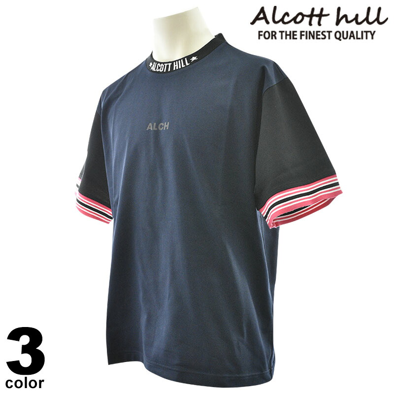 セール 50%OFF ALCOTT HILL アルコットヒル 半袖 カットソー メンズ 2025春夏 クルーネック ビッグシルエット ロゴ リブボーダー 51-2505-10|メンズファッション リアルツリー