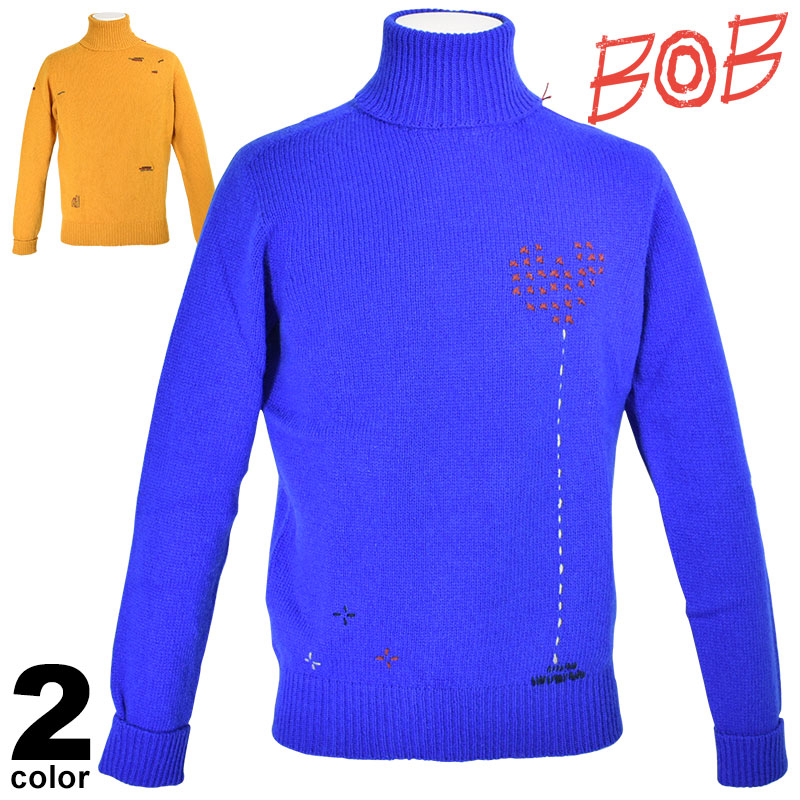 SALE 30%OFF ボブ BOB 長袖 セーター メンズ 秋冬 ウール100% タートルネック ロゴ 98-7901-59 12,928円