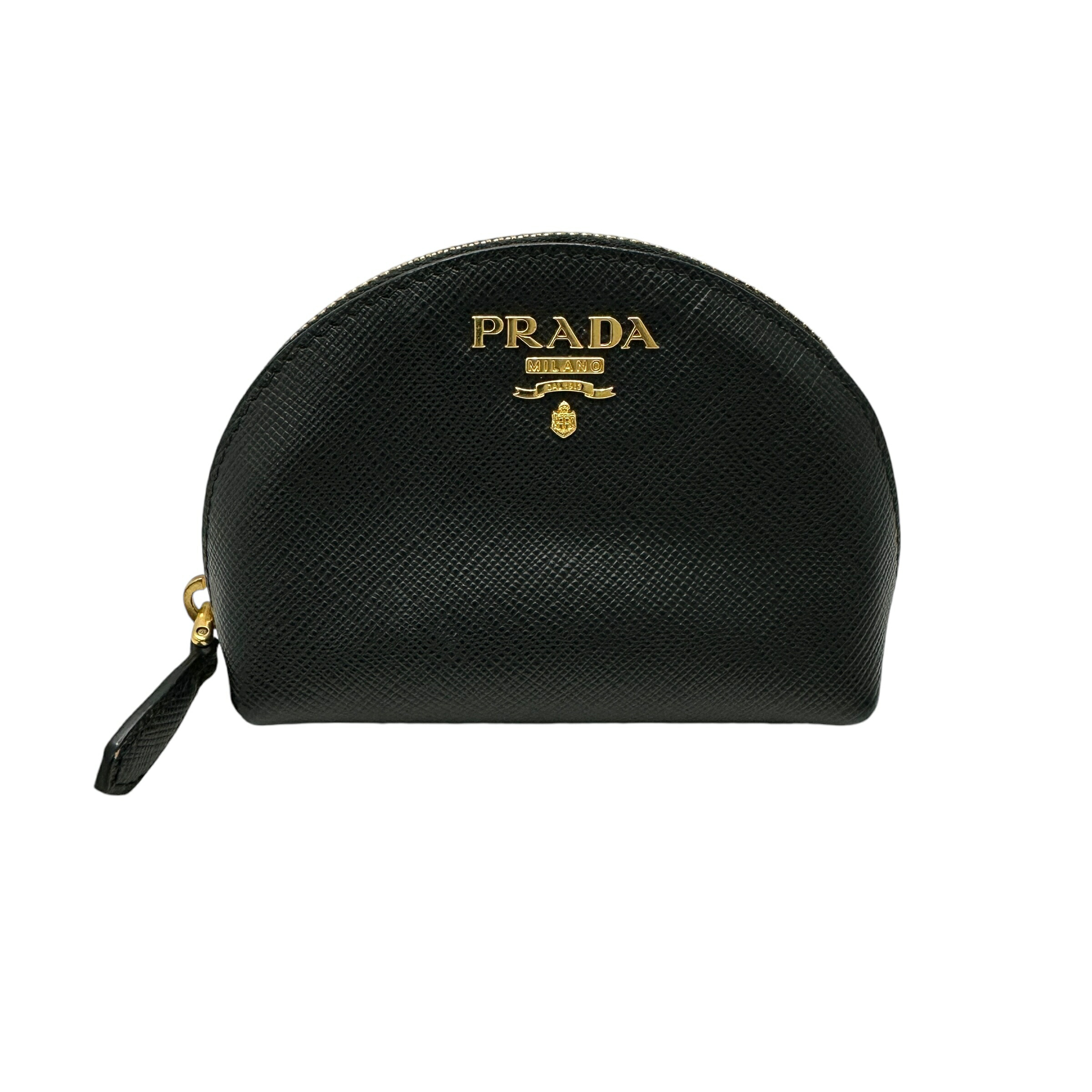 バシオ　　PRADA ブラック コインケース サフィアーノレザー 美品】PRADA コインケース ブラック レザー サフィアーノ 型押し