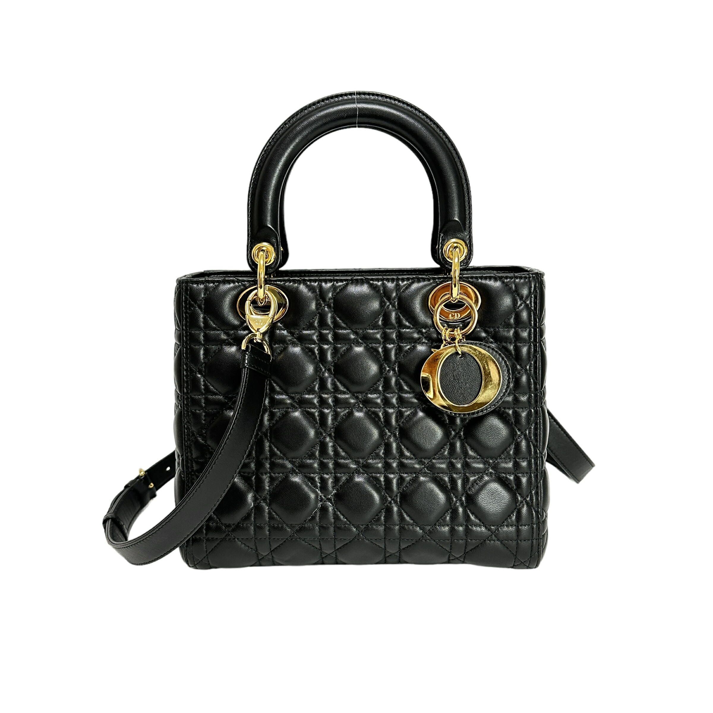 キルティングデザインのブラックデニムDiorハンドバッグ、シルバー金具、Dior キルティングデザインのブラックデニムDiorハンドバッグ