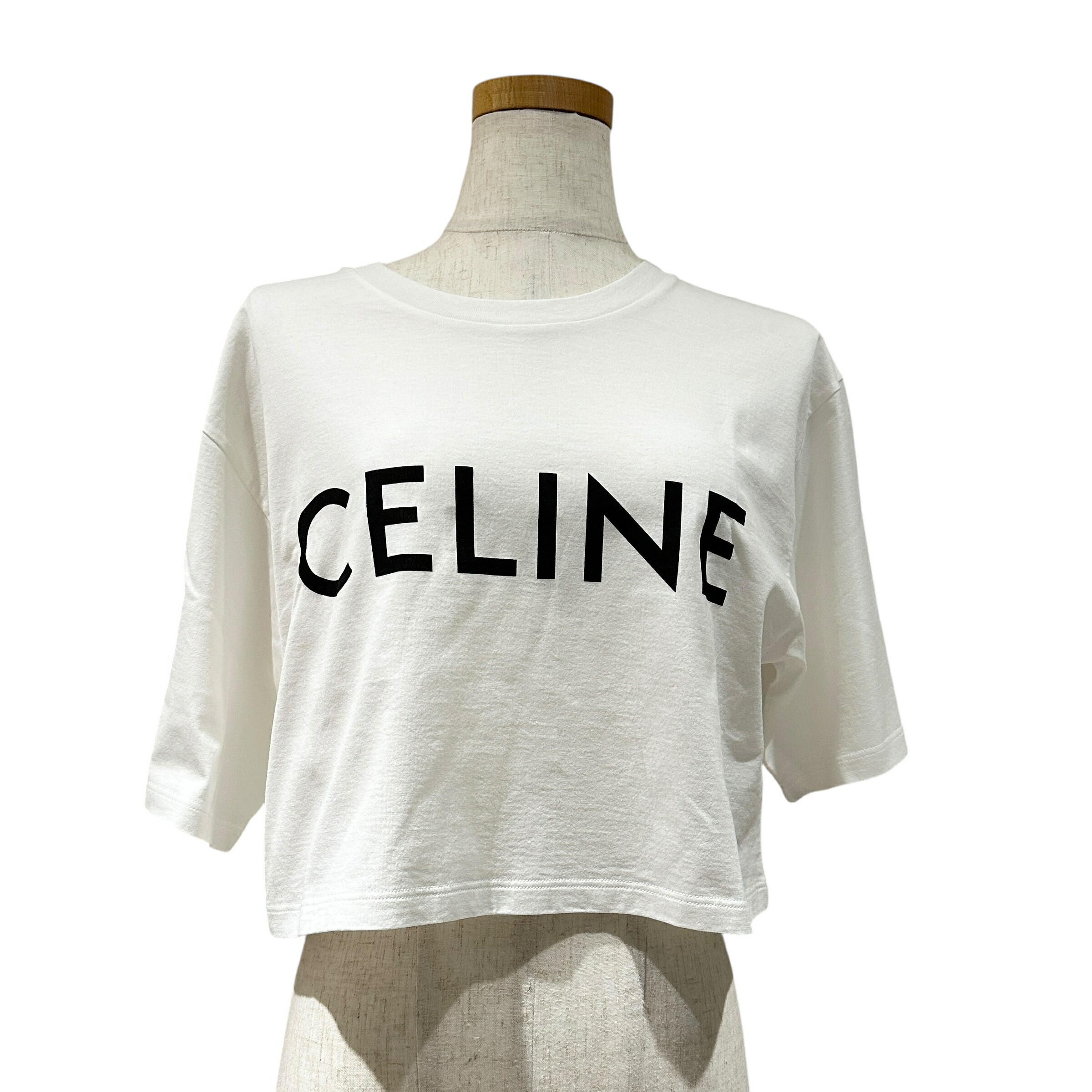 CELINE セリーヌ Tシャツ 2X885671Q.38AW レディース 半袖 カットソー コットン クルーネック ロゴT フロッキープリント ブラック CELINE セリーヌ Tシャツ 2X885671Q.38AW レディース 半袖