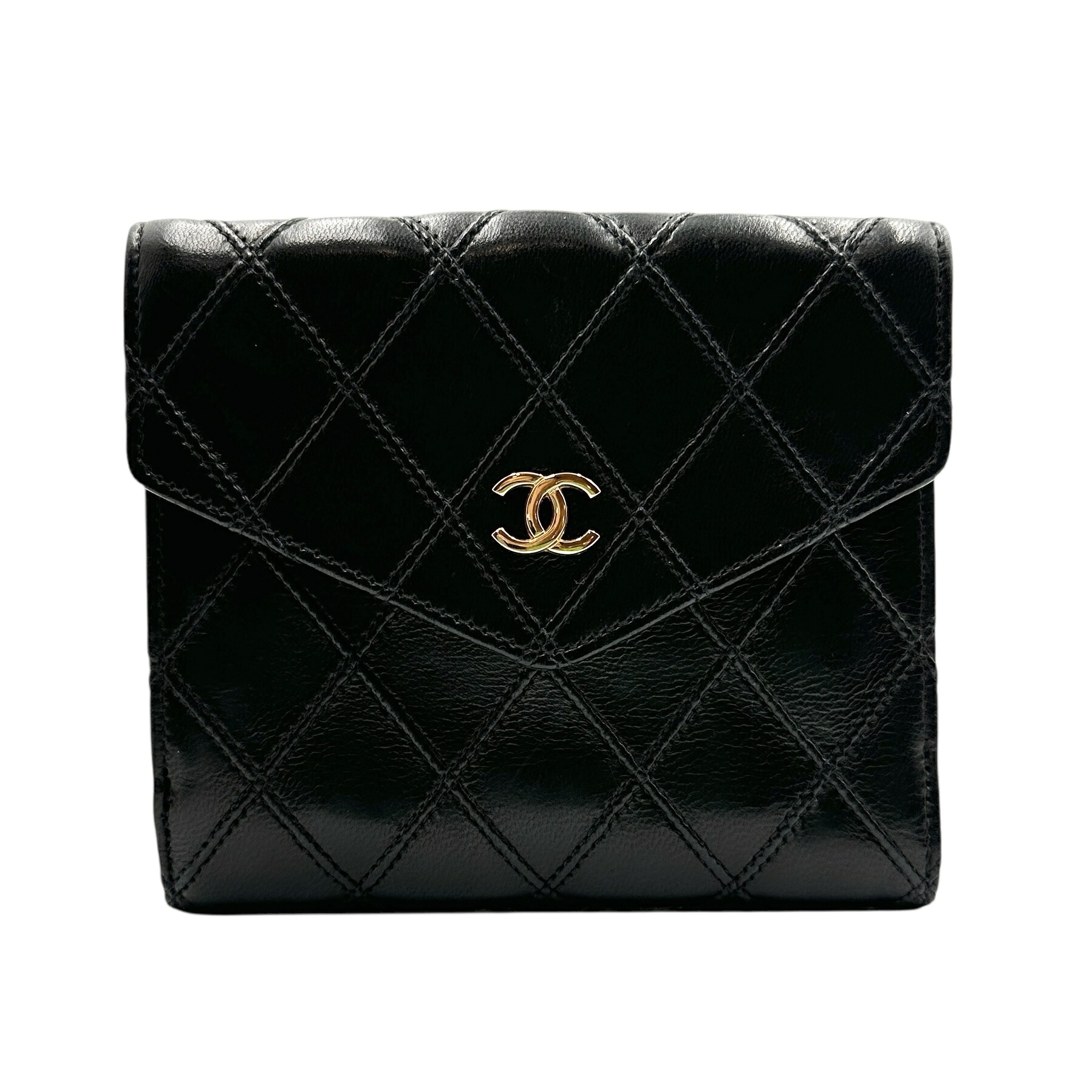 CHANEL シャネル ビコローレ W引っ掛かり紙入れ ウォレット 子ヒツジ人はだ 黒いこと ３番台 21451
