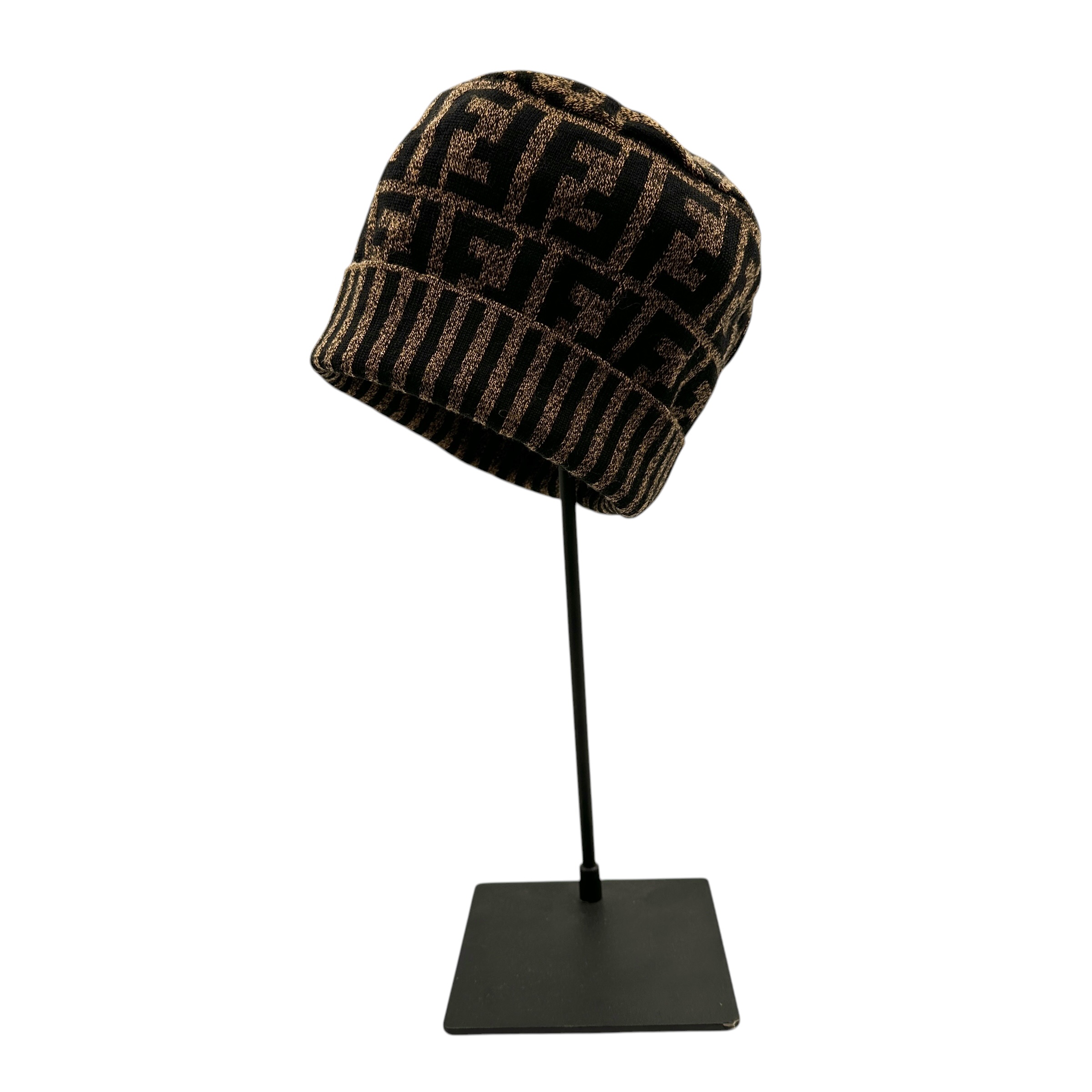 FENDI フェンディ ズッカ柄 ニット帽 ブラウン ウール100% 27374|reanvintage