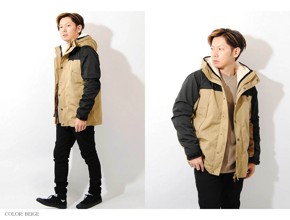 楽天市場 マウンテンパーカー 3way 冬用 冬服 防寒 暖かい アウター 脱着可能ボアライナー付き 撥水加工 マウンテンジャケット ボアジャケット セット メンズ アウトドア Ss Re Ap