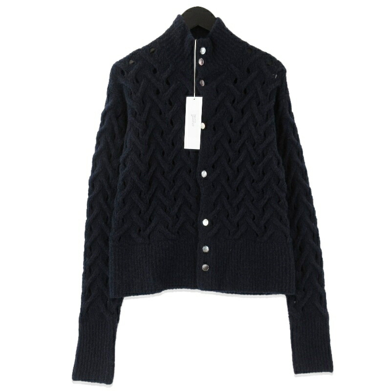 【中古】未使用 Fujimoto フジモト Patterned feathery Cardigan FJ24F-10-002 カーディガン 縄網 ウール ネイビー F タグ付きメンズ 71013961