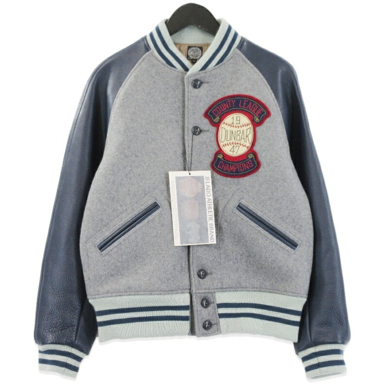 ジェラード JELADOスタジャンロゴ刺繍 レザー切替　ネイビー　Ｌサイズ ジェラード JELADOスタジャンロゴ刺繍 レザー切替 ネイビー Lサイズ