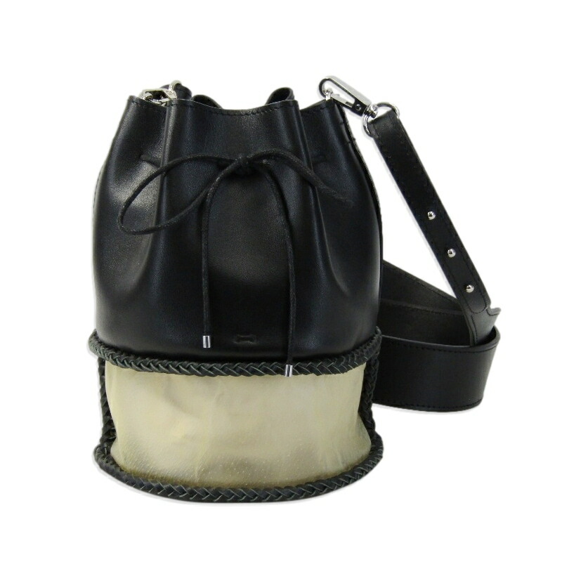 【中古】未使用 bon born ボンボーン 巾着バッグ 21AW transparent bucket bag ショルダーバッグ 2WAY 牛革 豚生革 ブラック 黒 バッグ 鞄 61004145
