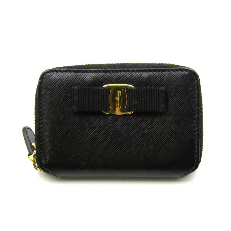 【中古】Salvatore Ferragamo サルヴァトーレフェラガモ 小銭入れ 22C135 588285 ラウンドファスナー コインケース カーフ ブラック 黒 レザー 24005680
