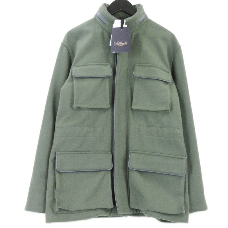【中古】美品 SOLLECITI ソレシティ M-65 ESM0A10825305073 ウールフィールドジャケット レザーパイピング オリーブ ウール 46 メンズ 99000307