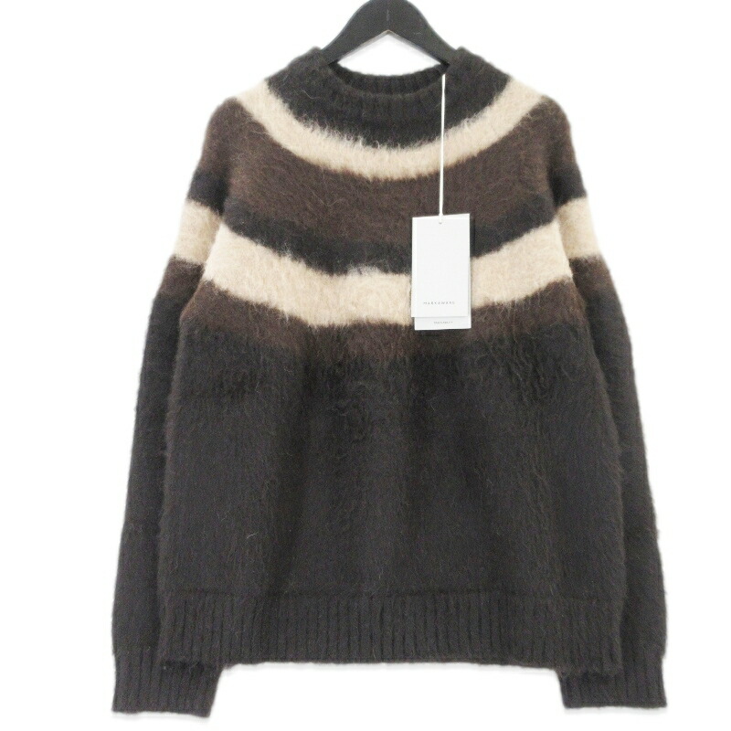 【中古】美品 MARKAWARE マーカウェア アルパカ ニット A25D02SW01C ALPACA BRUSHED STRIPED JUMPER 日本製 ミックス 2 メンズ 99000337