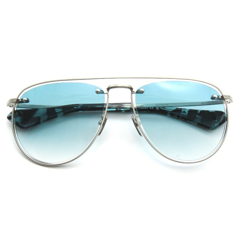 【中古】美品 DITA ディータ サングラス SYSTOIC-TWO DTS176-A-02 日本製 ツーブリッジ ティアドロップ Brushed SilverTurquoise Gradient メタル メガネ 眼鏡 サングラス 65009648