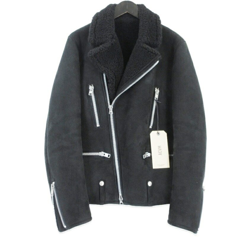 【中古】ACVM アディクトクローズ MOUTON RIDERS JACKET ACV-MT02 ムートン ダブルライダース ジャケット 羊革 ブラック 黒 38 メンズ 99000344|CLASSIC