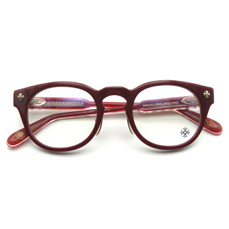 【中古】未当て嵌める CHROME HEARTS クロムハーツ 眼鏡ひな形 DINGALONGLINGLONG 日本製 BOR ボルドーワイン/ゴールドディンガロングリングロング 豆の町/オーバル CHつけ加える SV925/ゴールドメッキ 眼鏡 メガネ 黒眼鏡 65009719