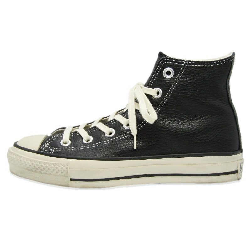 【中古】CONVERSE コンバース 5.5 LEATHER ALL STAR J HI MADE IN JAPAN ウィメンズ レディース レザー オールスター ハイカット BLACK シボ革 日本製 スニーカー 18001670