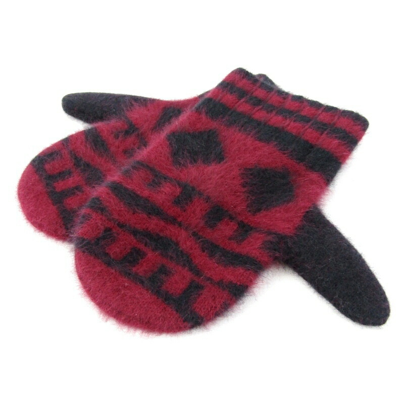 【中古】未使用 nakedgauge ネイキッドゲージ 手袋 FOX FUR N PATTERN MITTEN N0015 フォックスファー ミトン グローブ ワインレッド WINE RED 90010037