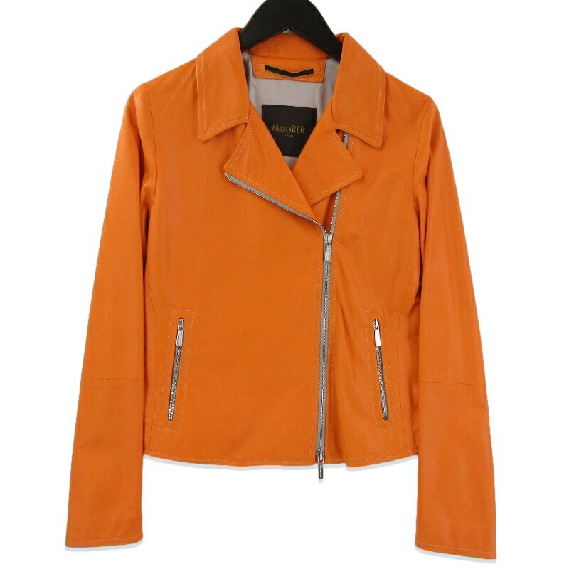 【中古】MooRER Donna ムーレー なめし革 ライダースジャケット Carlotta Leather Jacket ウィメンズ レディース イタリア製 オレンジ色 40レザージャケットレディース 71014987