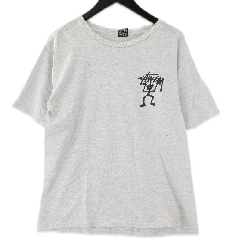 【中古】OLD Stussy ステューシー 半袖Tシャツ 80s 後期黒タグ Shadow Man オールド 80年代 グレー Mメンズ 71014996