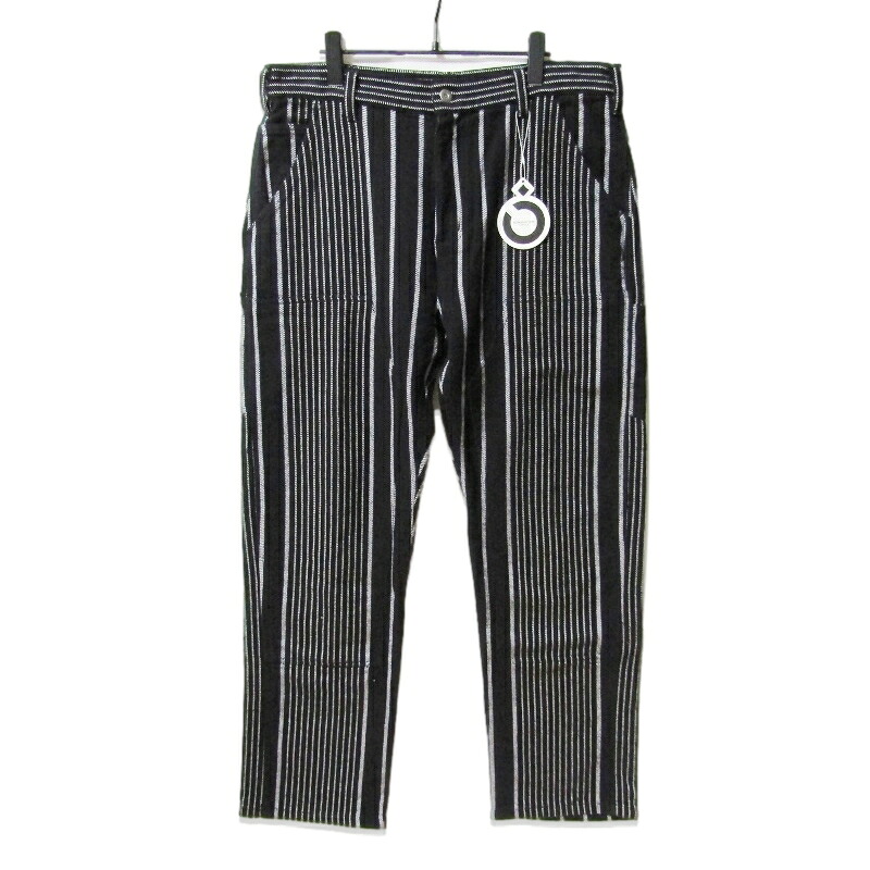 【中古】未使用 NOMARHYTHM TEXTILE ノーマリズム ストライプダブルニーパンツ N40-ID 03 Stripe Double Knee Work ブラック 黒 3Pants ワークパンツ ジップフライメンズ 27112651