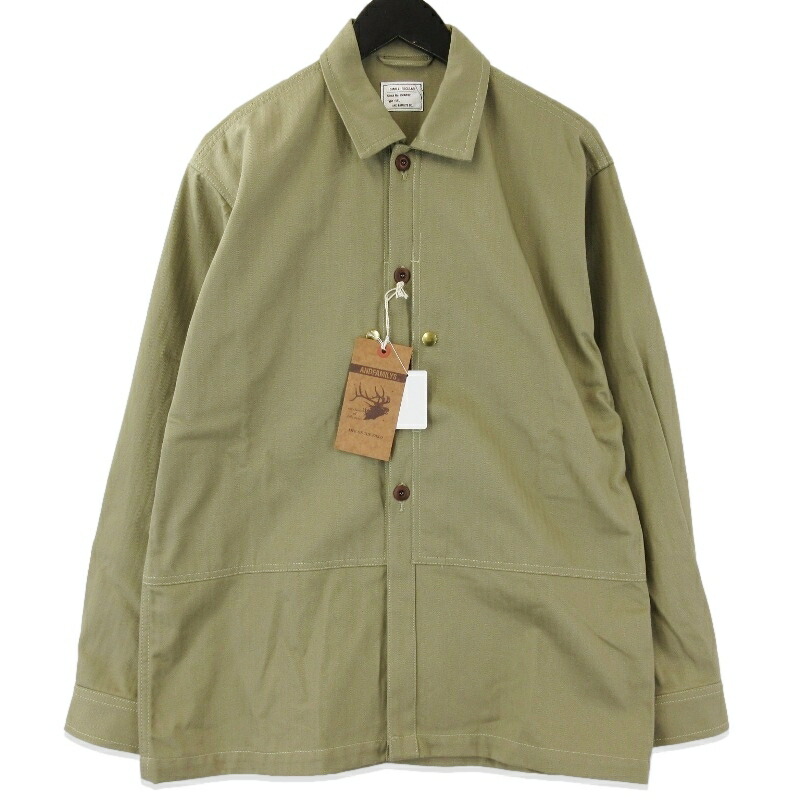 【中古】未使用 ANDFAMILY アンドファミリー HERRINGBONE MIL JACKET JK-2506812 ミリタリージャケット ヘリンボーン 日本製 カーキ Sメンズ 71015043