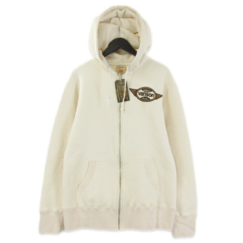 【中古】未使用 vanson バンソン ジップパーカー 884V446 CUSTOMS SWEAT FULLZIP PARKA フーディー フルジップ ナチュラル XLスウェット 裏起毛 プリント ワンウォッシュメンズ 71015047