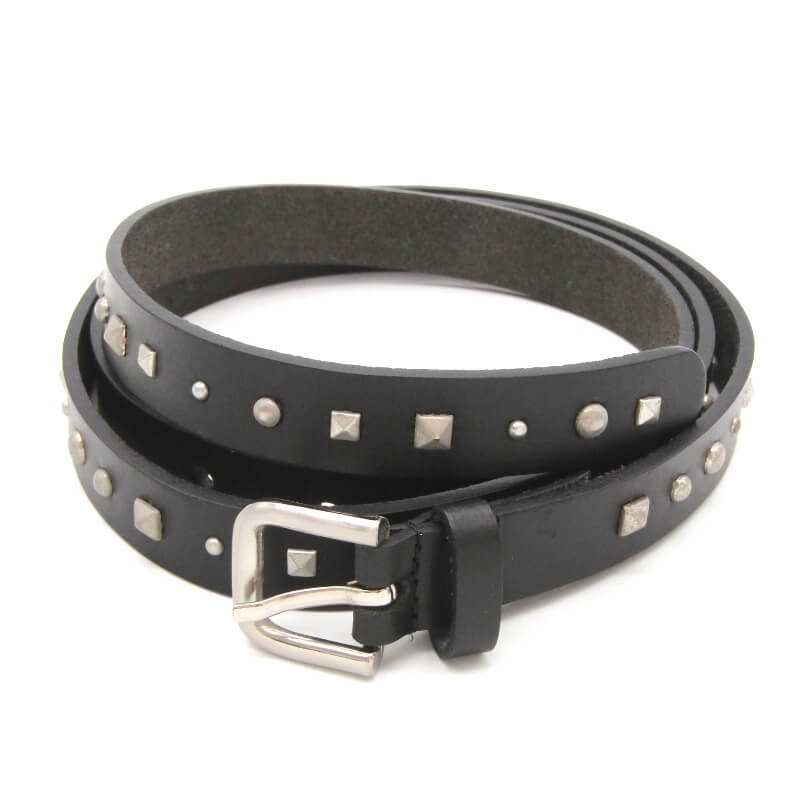 【中古】美品 SOPHNET. ソフネット ベルト スタッズ SOPH-202106 20SS ナロー STUDS BELT 5穴 ブラック 黒 レザー 28011945