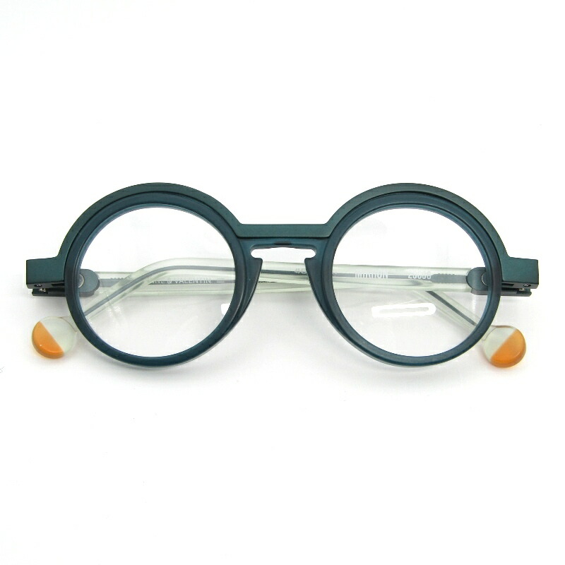 【中古】未当て嵌める ANNE ET VALENTIN アンバレンタイン 眼鏡一こま MIKRON フランス共和国製 20C06 引っ敷き青色緑であること/クリアマットミクロン 軽銀 ラウンド 二人組 発条丁番 眼鏡 メガネ 黒眼鏡 54000418