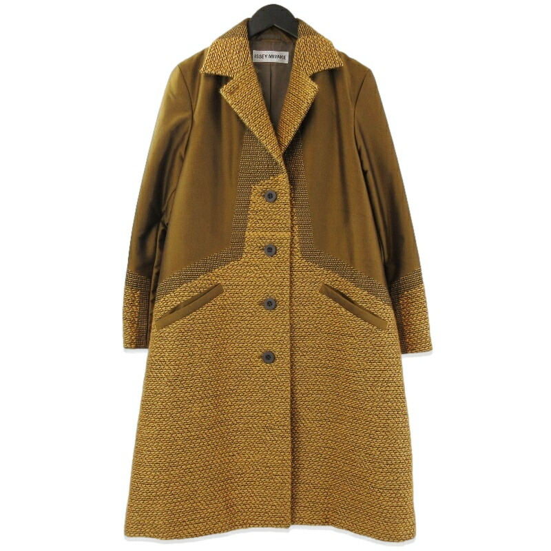 【中古】ISSEY MIYAKE イッセイミヤケ チェスターコート IM33FA509 刺し子 レディース ウィメンズ カシミア混 ブラウン 2レディース 71015086