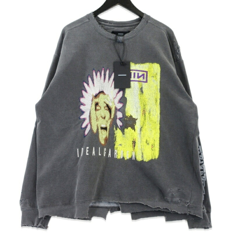 【中古】未当て嵌める MINUS 差し引き 流汗 M-P2-BG8 Bootleg DIY Crew Sweat With Repaired 不都合製作 COORDINATE AGED BLACk 2 日本製  メンズ 99000435